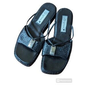 Brighton * Black Woven Leather *  Made In Italy * Slip on Sandals * Size 6.5M